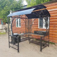 (Производитель:Декор Плюс)Кованный Мангал с крышей, разделочная столешница, мойка